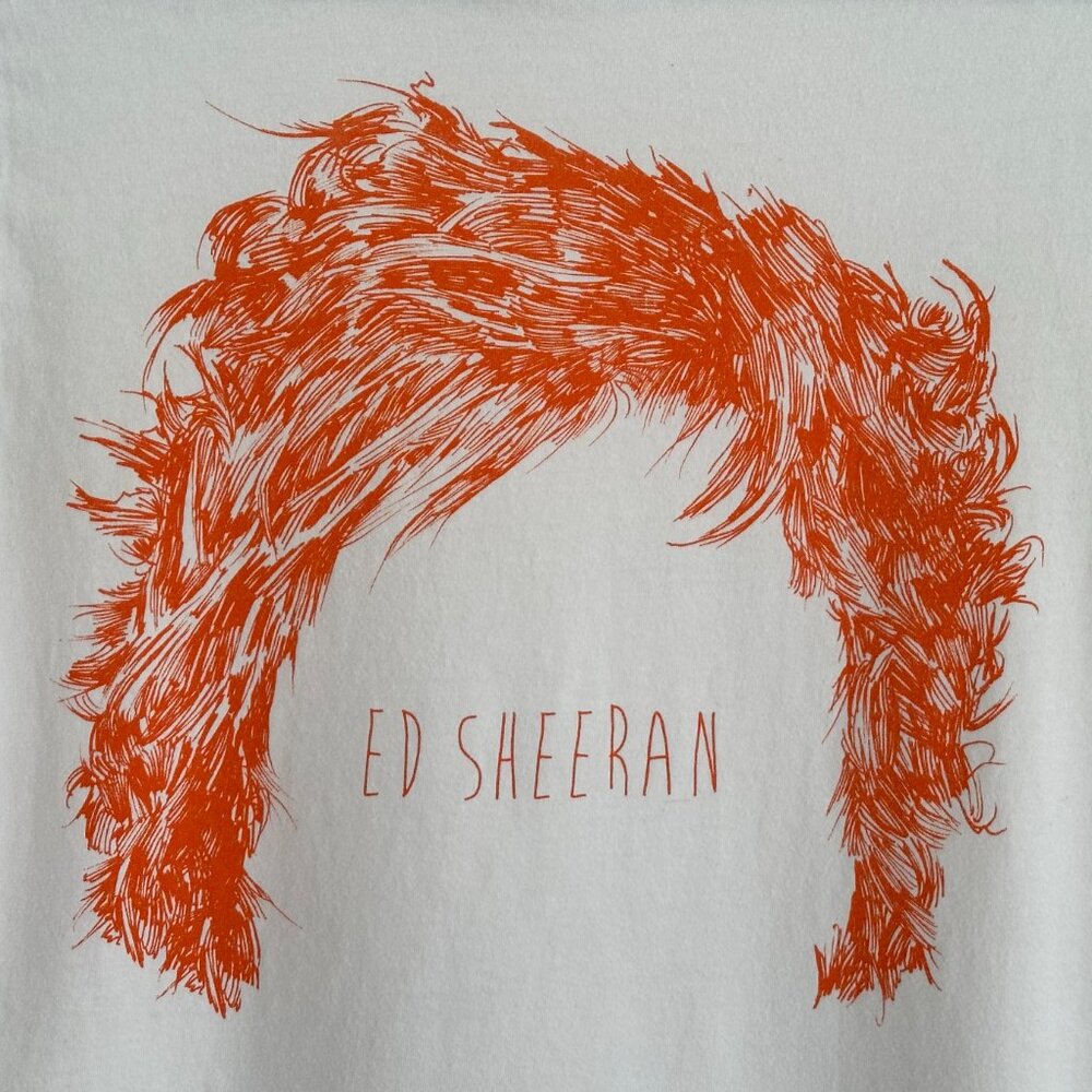 Ed Sheeran T-Shirt Tee S White Tour Concert Orange Hair Outline Silhouette EUC